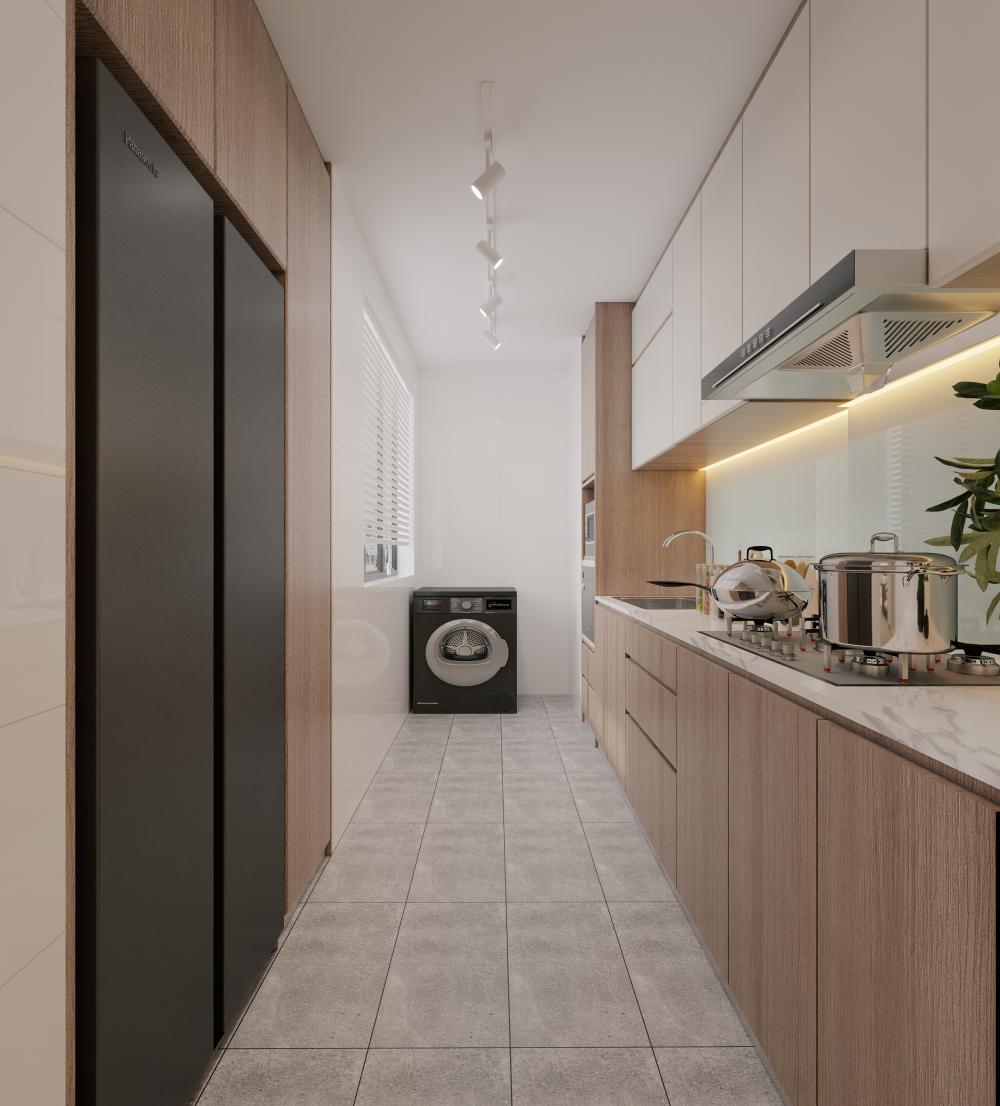Scandinavian Kitchen with Countertop and Kitchen Backsplash