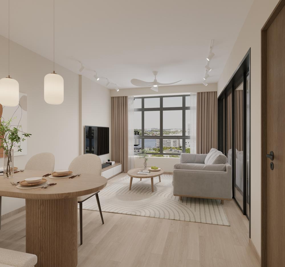 Scandinavian Living Room with Settee and Vinyl Flooring