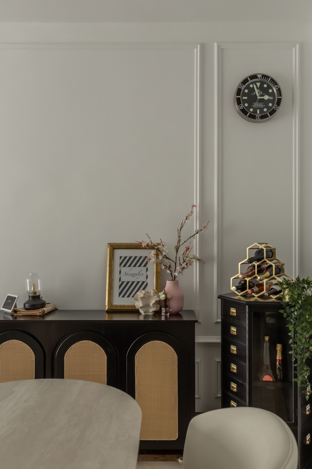Contemporary Dining Room with Feature Wall and Drop Ceiling