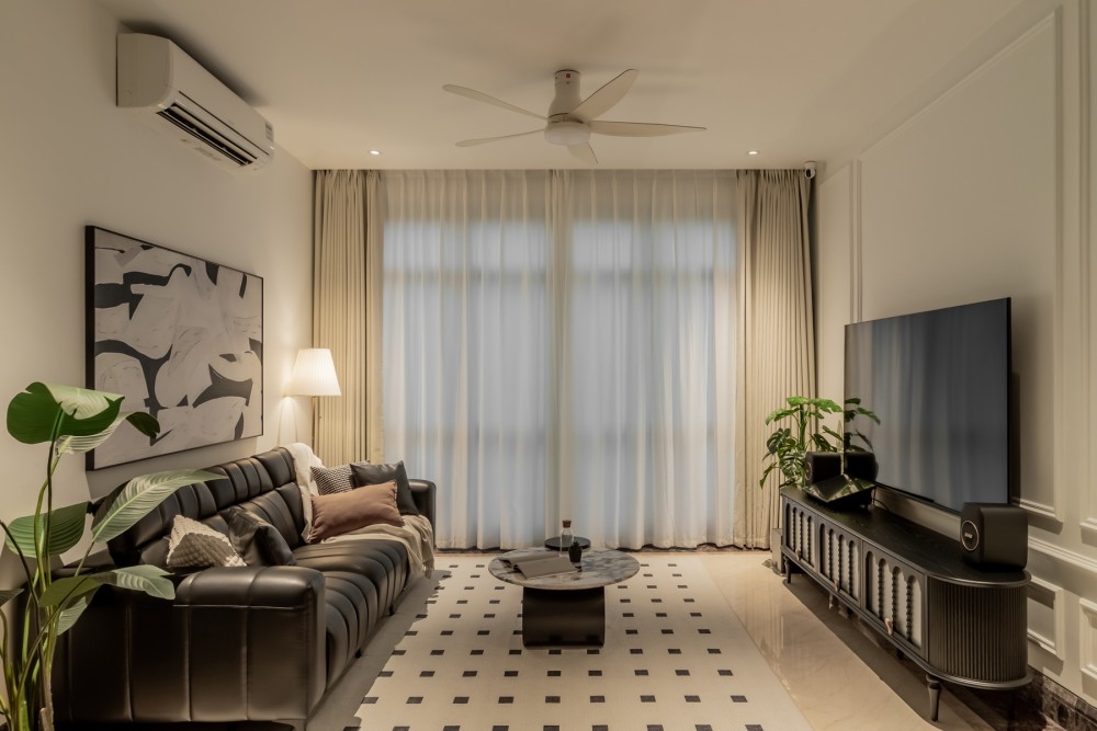 Contemporary Living Room with TV Console and Feature Wall