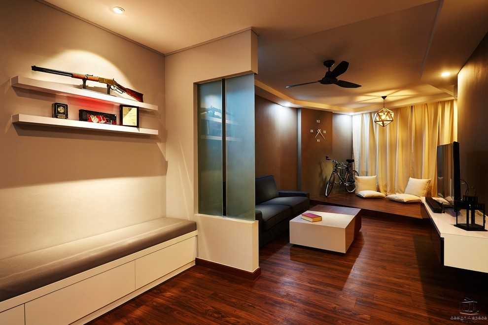 Vintage Living Room with Wood Flooring and TV Console