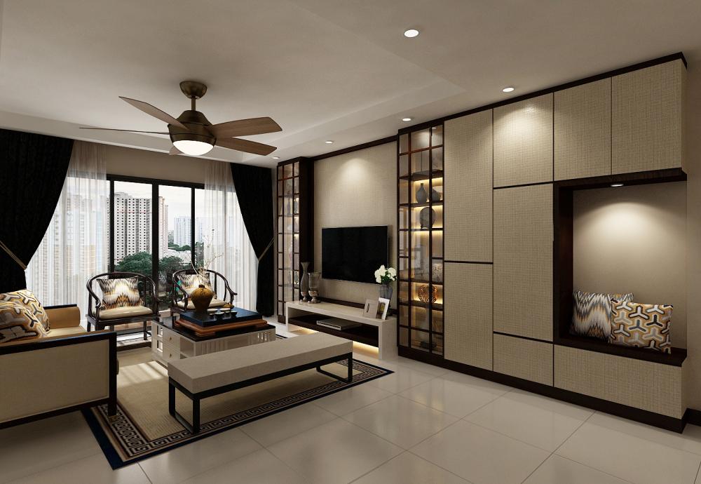 Modern Living Room with TV Console and Feature Wall