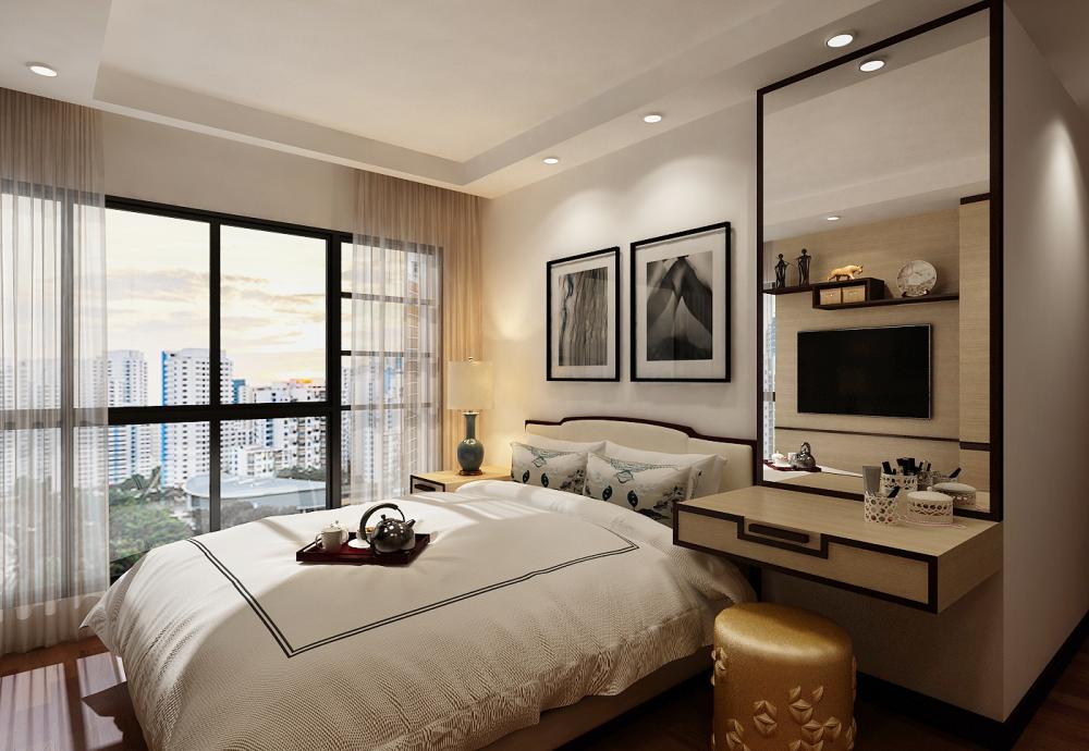 Modern Bedroom with Vinyl Flooring and Mirror