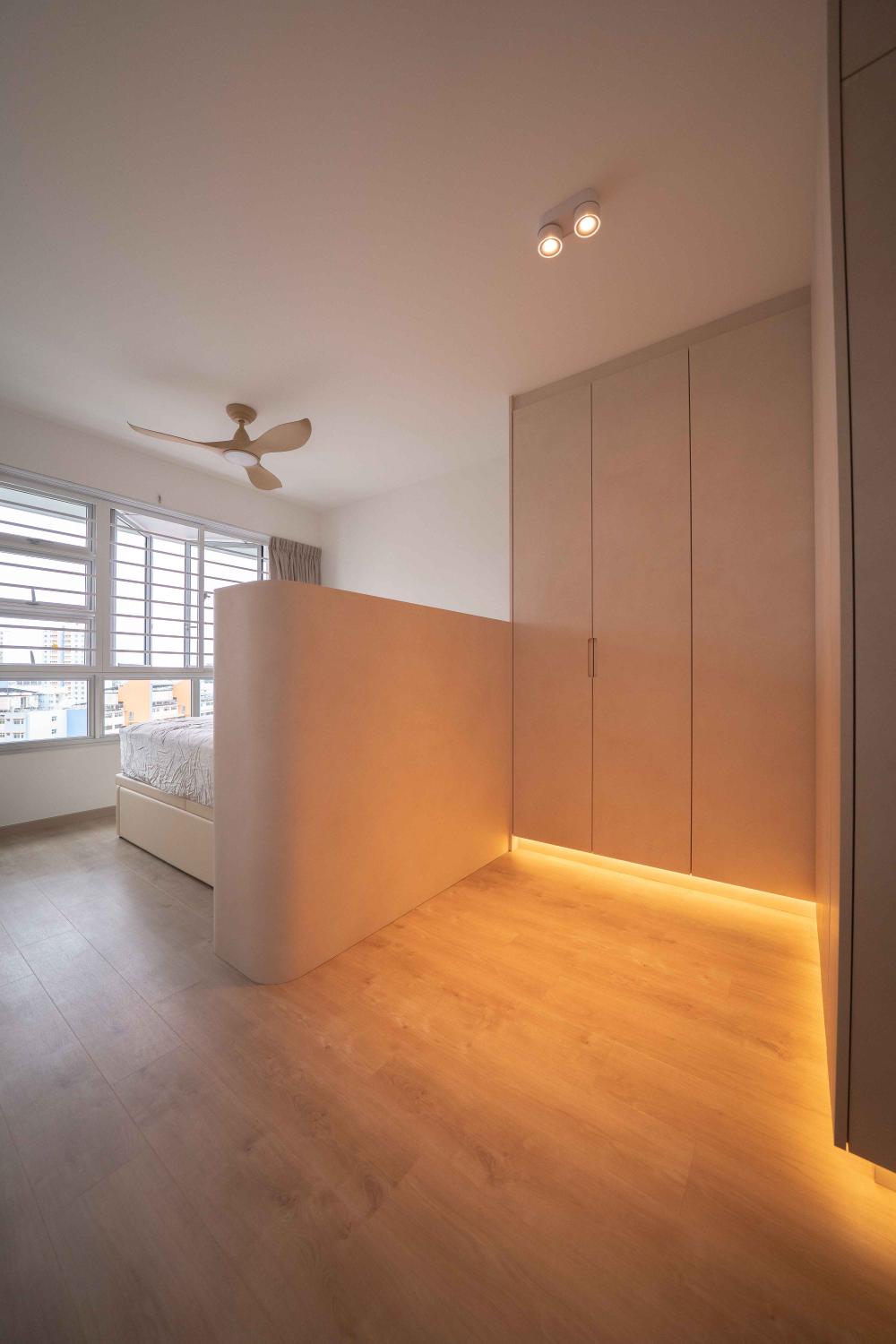 Minimalist Bedroom with Platform Bed and Vinyl Flooring