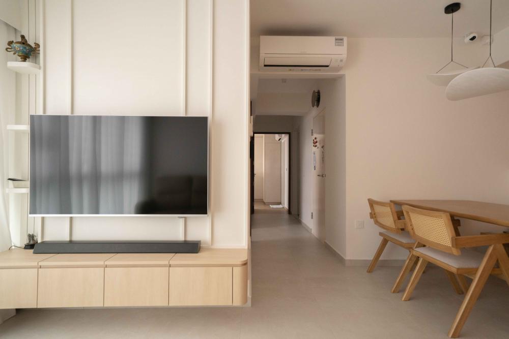 Minimalist Living Room with TV Console and Downlights