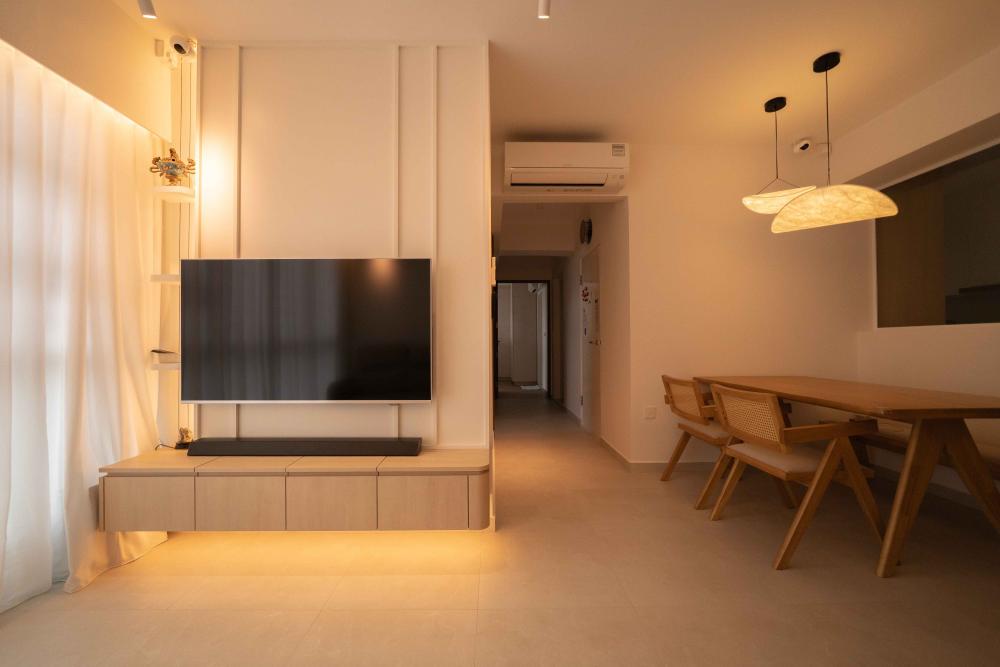 Minimalist Living Room with TV Console and Feature Wall
