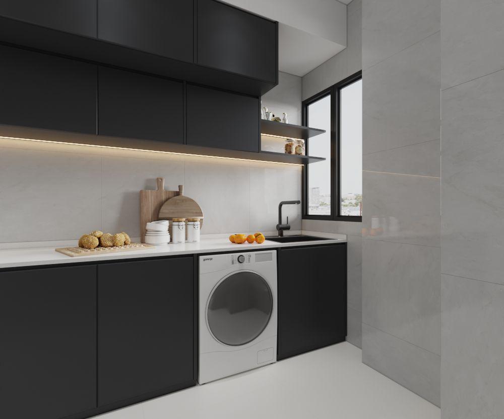 Minimalist Kitchen with Countertop and Washing Machine