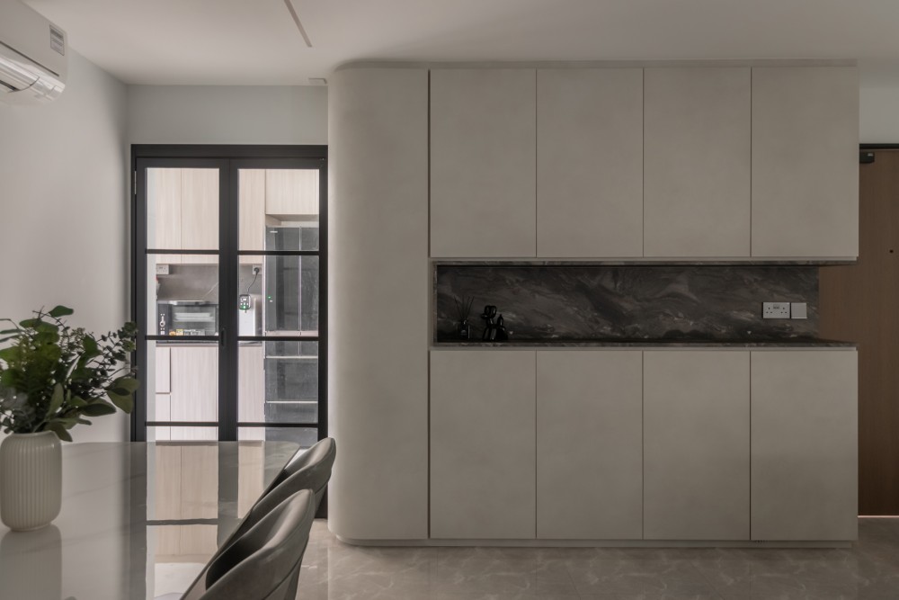 Minimalist Entryway with Drop Ceiling and Glass Door