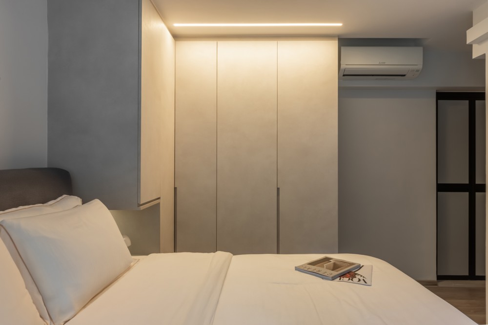 Minimalist Bedroom with Vinyl Flooring and Wardrobe