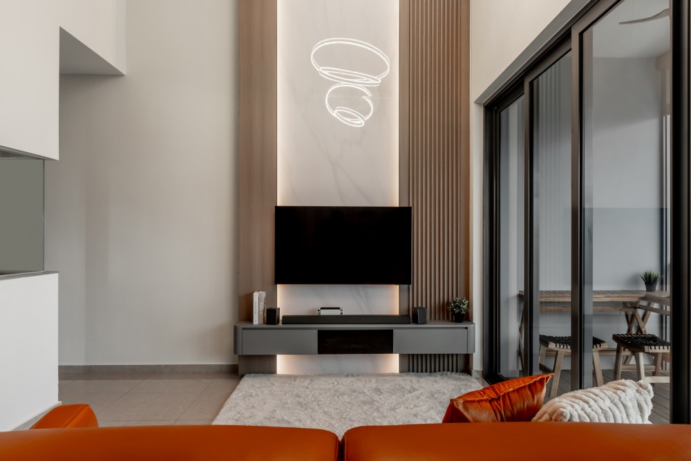 Modern Living Room with TV Console and Feature Wall