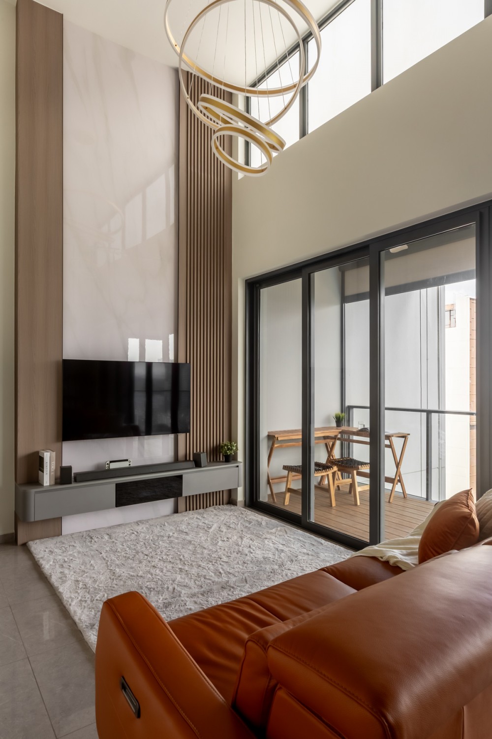 Modern Living Room with TV Console and Feature Wall