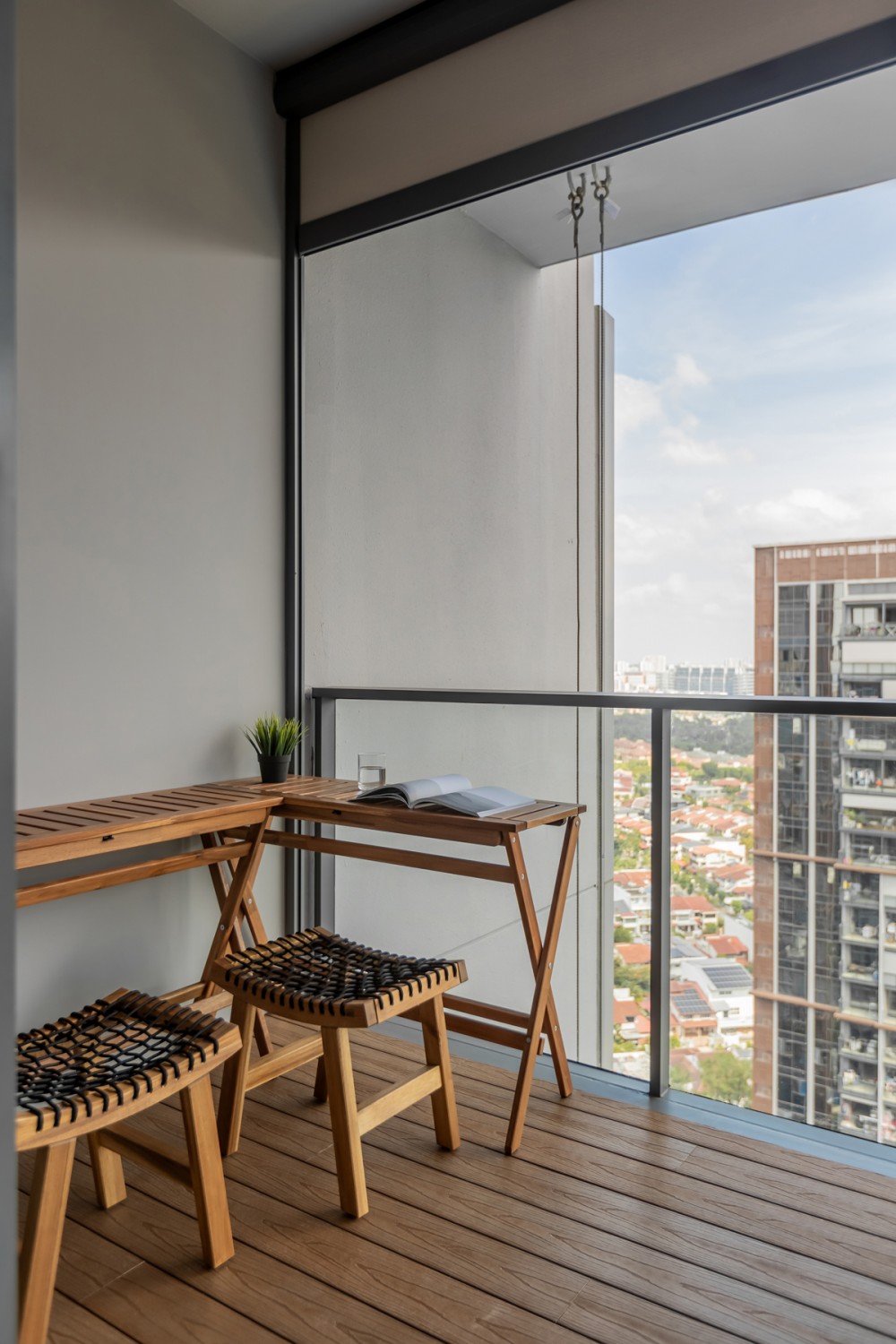 Modern Balcony with Window Seat and Curtain