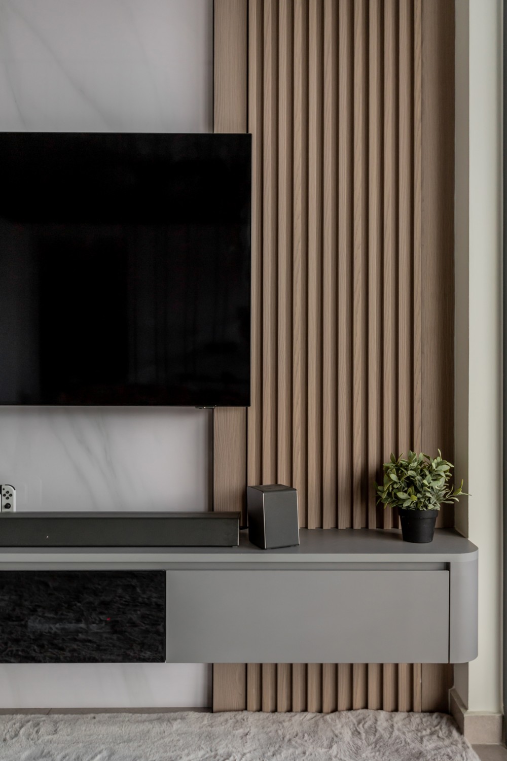 Modern Living Room with TV Console and Feature Wall