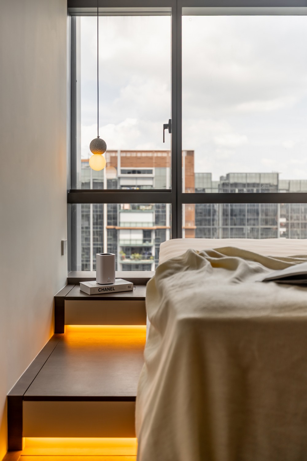 Modern Bedroom with Wood Flooring and Built-in Bed