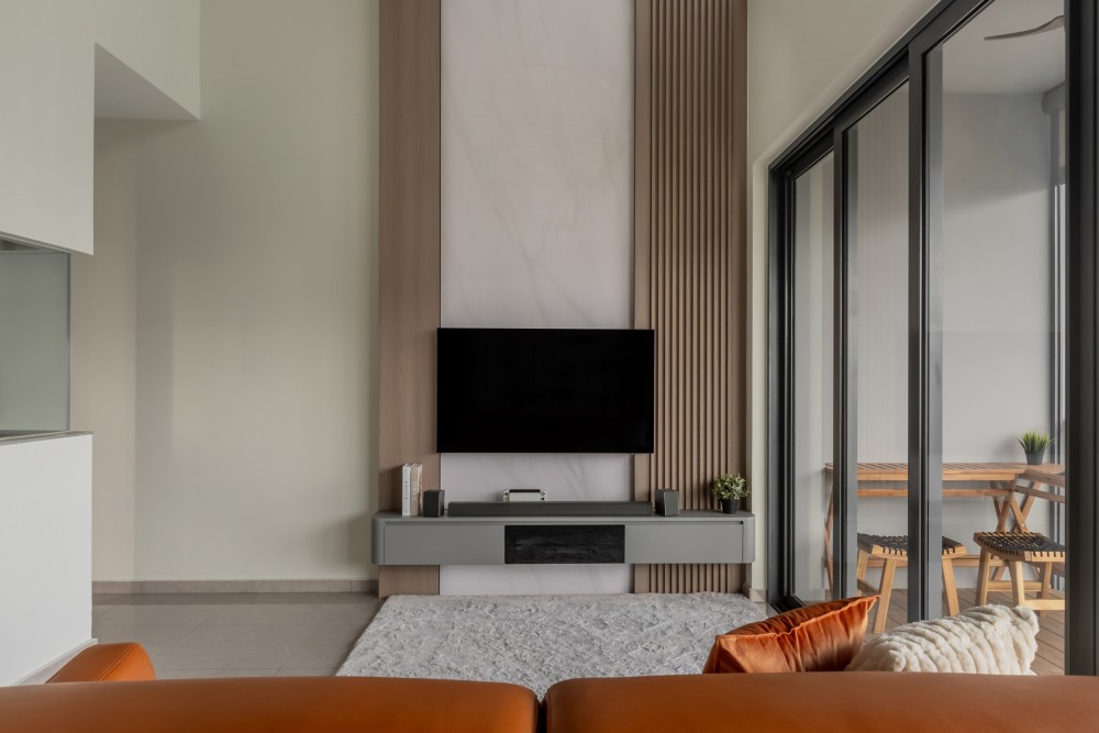 Modern Living Room with TV Console and Feature Wall