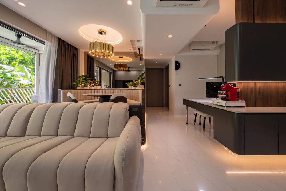 Contemporary Living Room with TV Console and Feature Wall