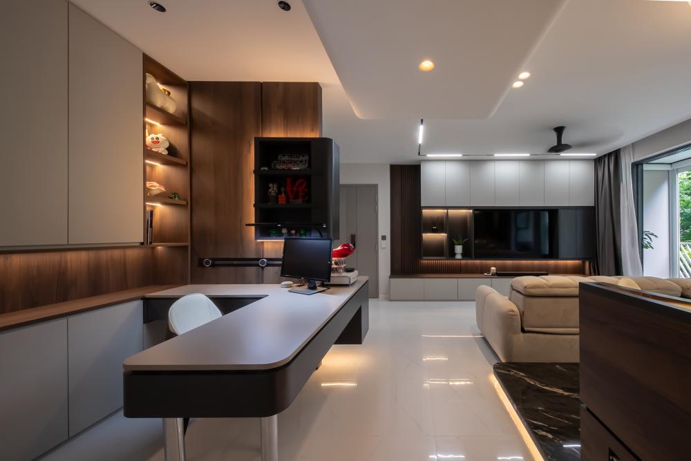 Contemporary Living Room with TV Console and Feature Wall