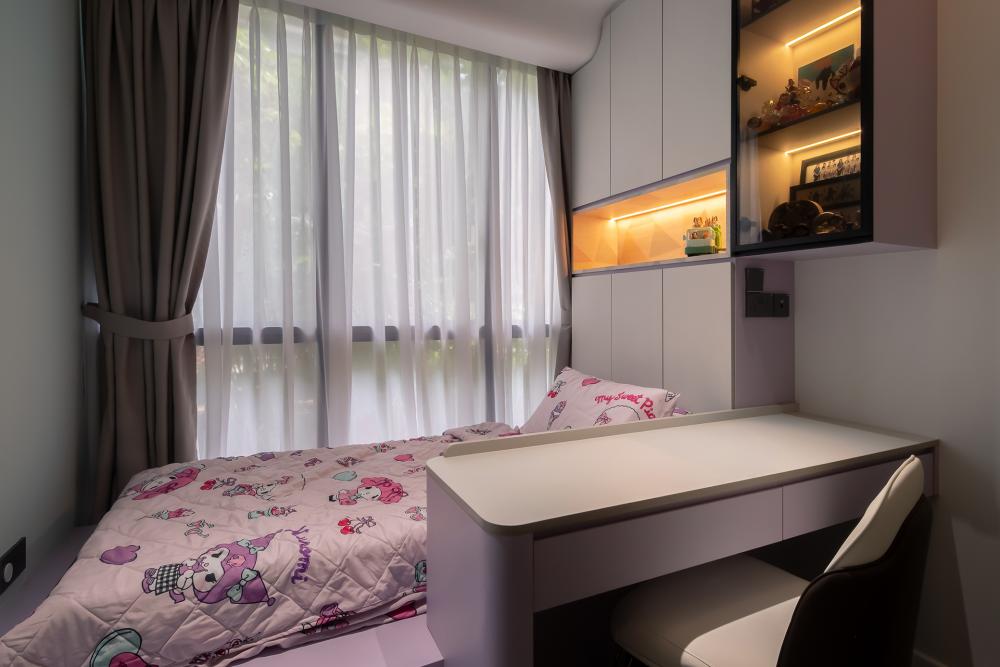 Contemporary Kids Room with Platform Bed and Children's Storage
