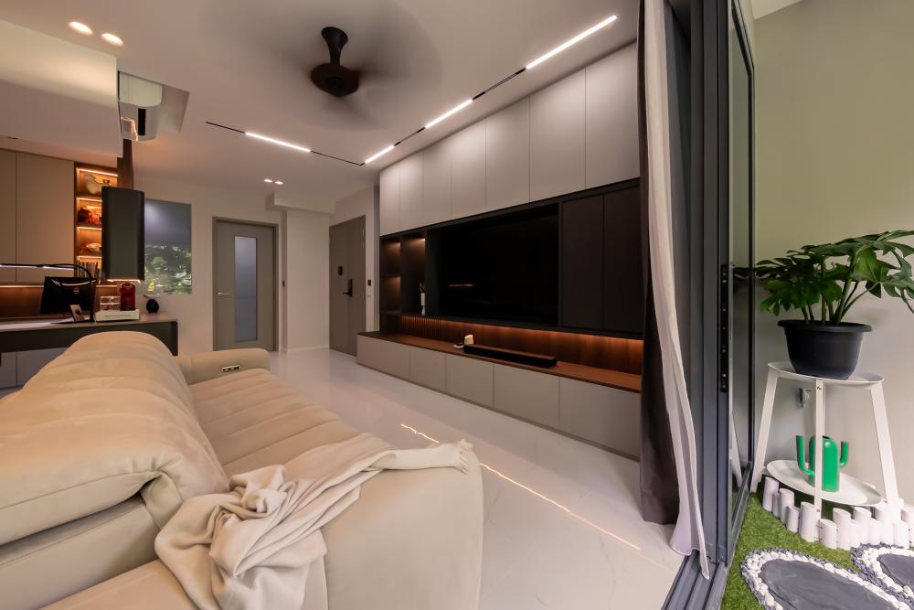 Contemporary Living Room with TV Console and Ceiling Light