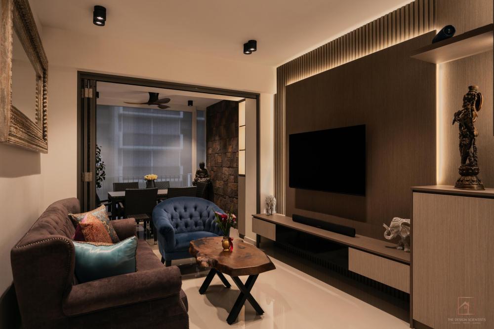Contemporary Living Room with TV Console and Feature Wall