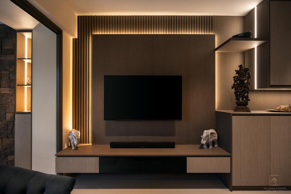 Contemporary Living Room with TV Console and Feature Wall