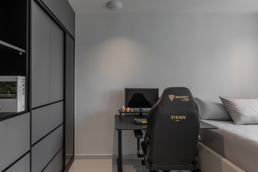 Contemporary Bedroom with Drop Ceiling and Wardrobe