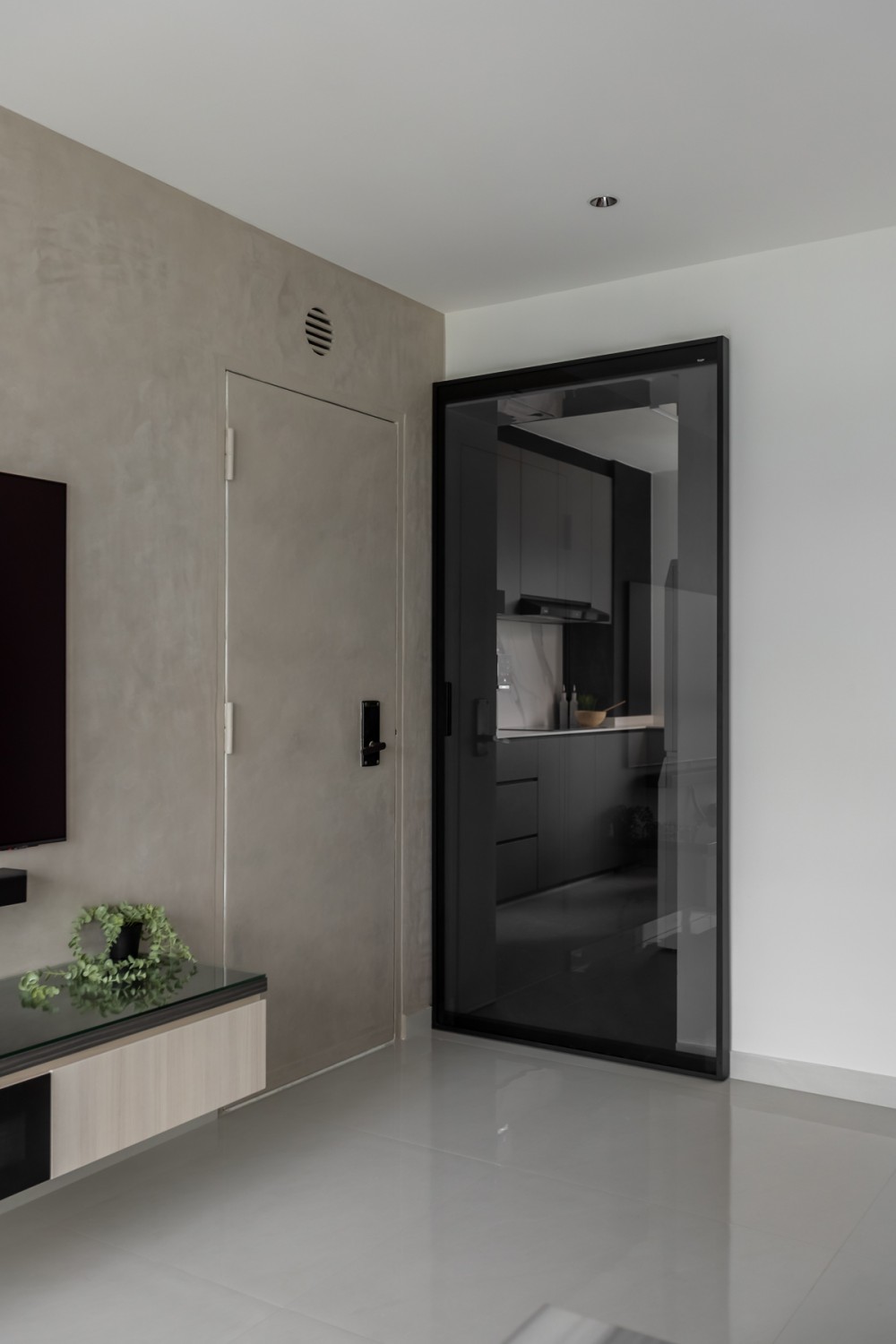 Contemporary Living Room with TV Console and Feature Wall