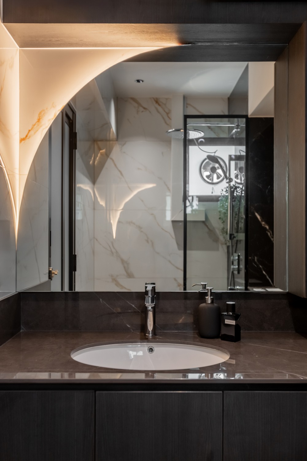 Contemporary Bathroom with Countertop and Mirror