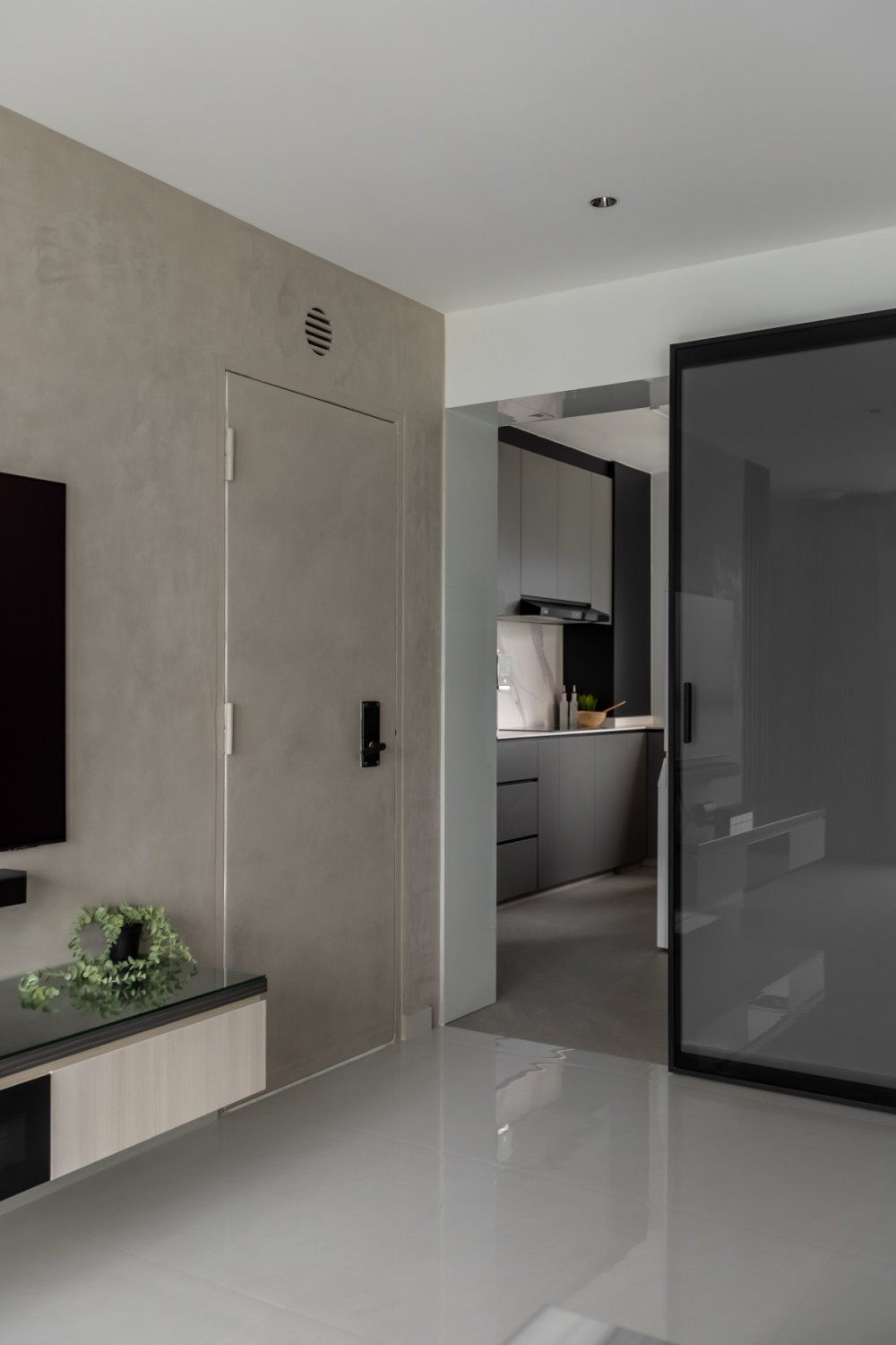 Contemporary Living Room with TV Console and Feature Wall