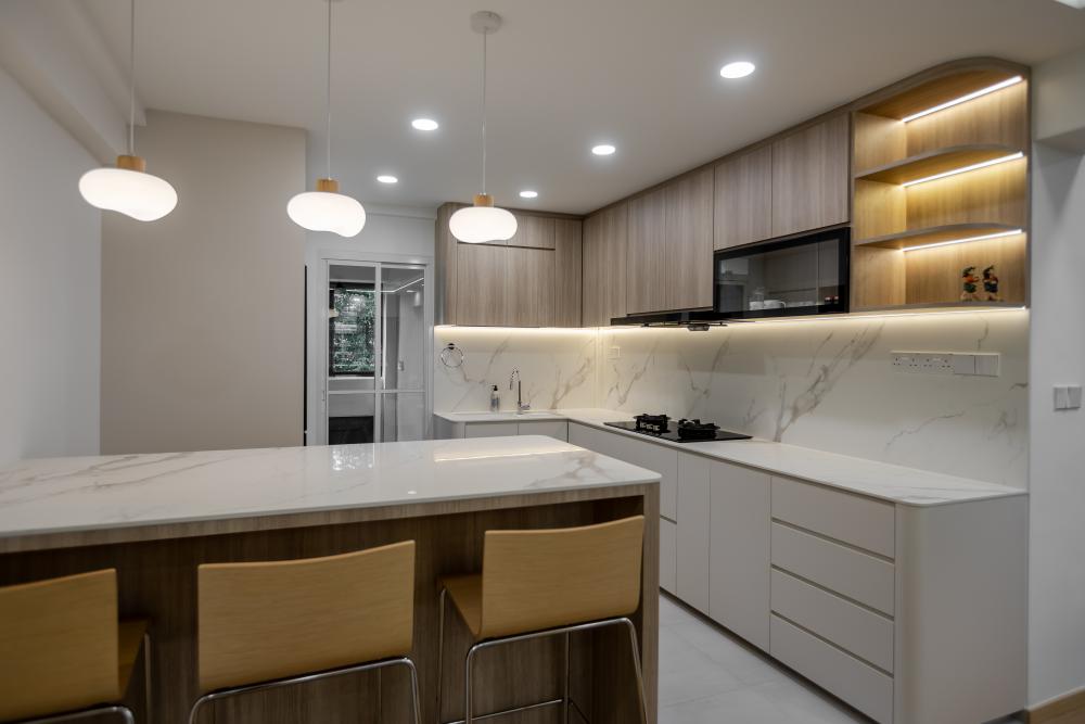 Scandinavian Kitchen with Countertop and Kitchen Island