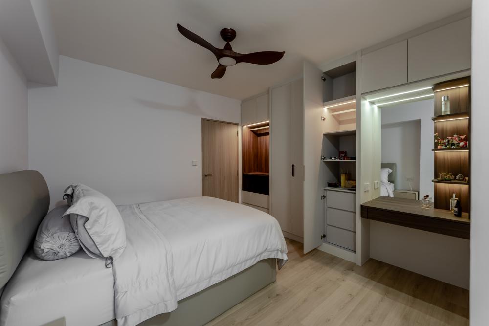 Scandinavian Bedroom with Vinyl Flooring and Wardrobe