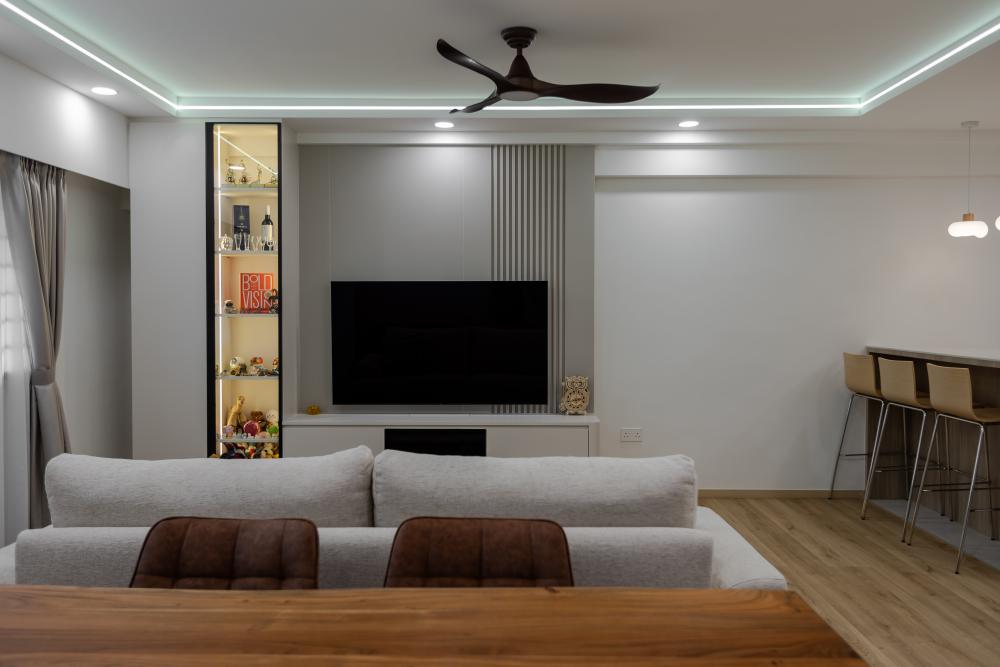 Scandinavian Living Room with Vinyl Flooring and TV Console