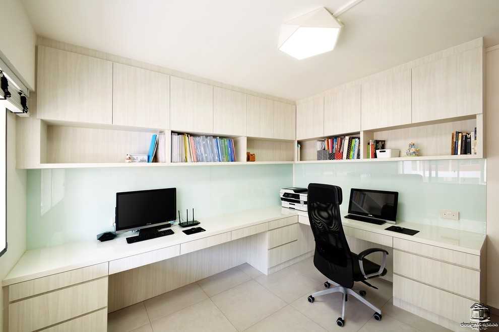 Minimalist Home Office with Wall Shelves and Shelving Units