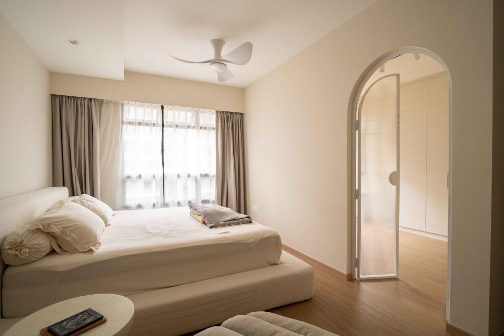 Minimalist Bedroom with Platform Bed and Vinyl Flooring