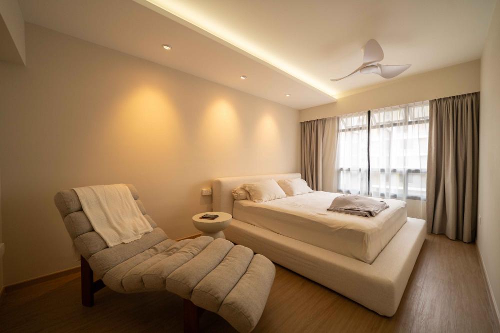 Minimalist Bedroom with Platform Bed and Vinyl Flooring