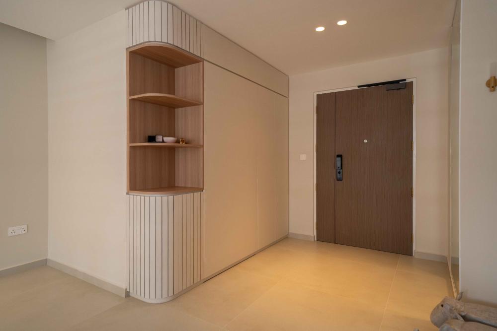 Minimalist Foyer with Shoe Rack and Small Storage