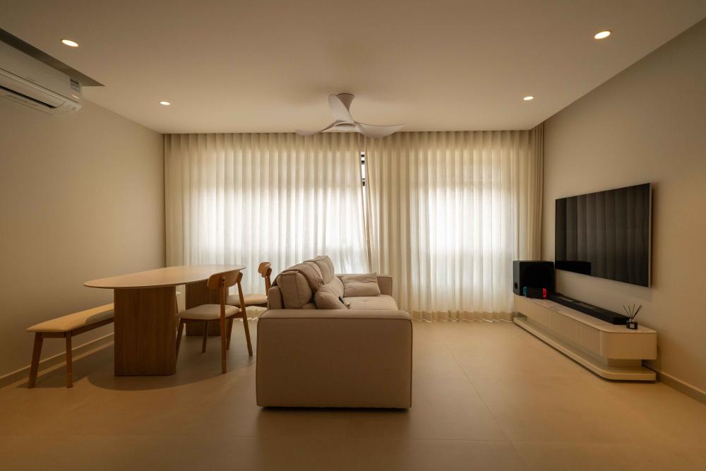 Minimalist Living Room with Drop Light and Ceiling Light