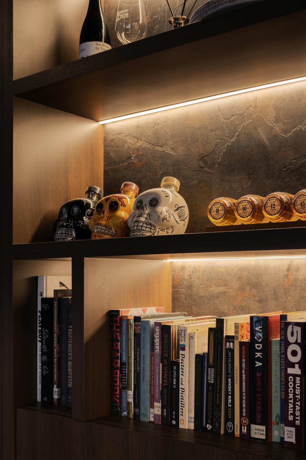 Industrial Home Bar with Bookshelf and Bookcases