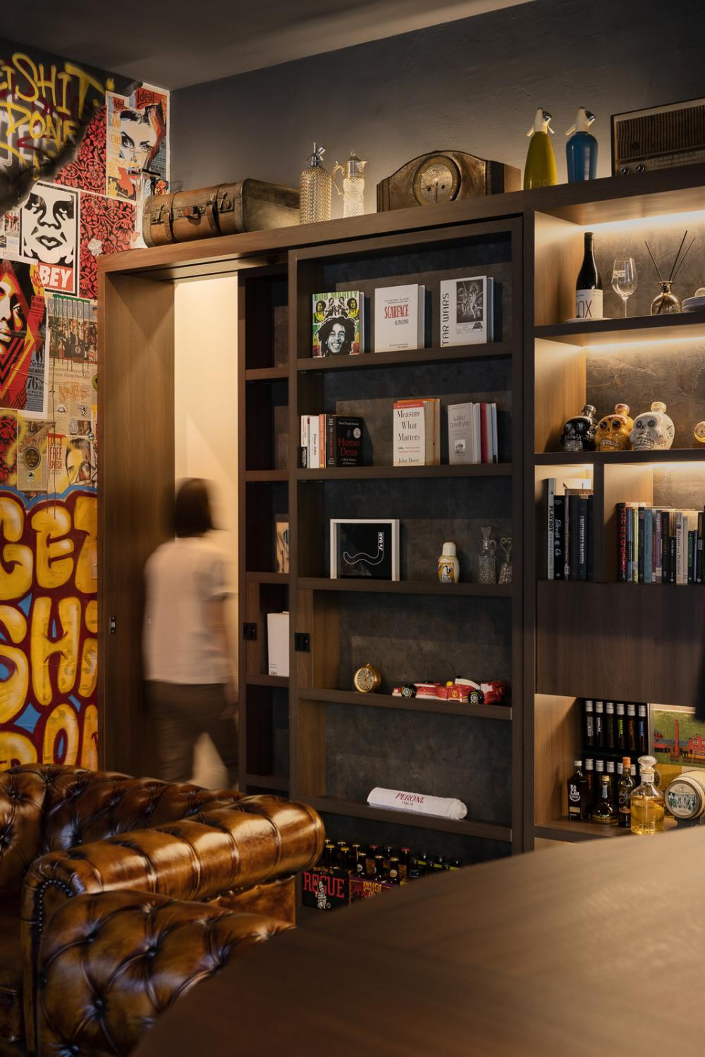 Industrial Home Bar with Feature Wall and Artwork