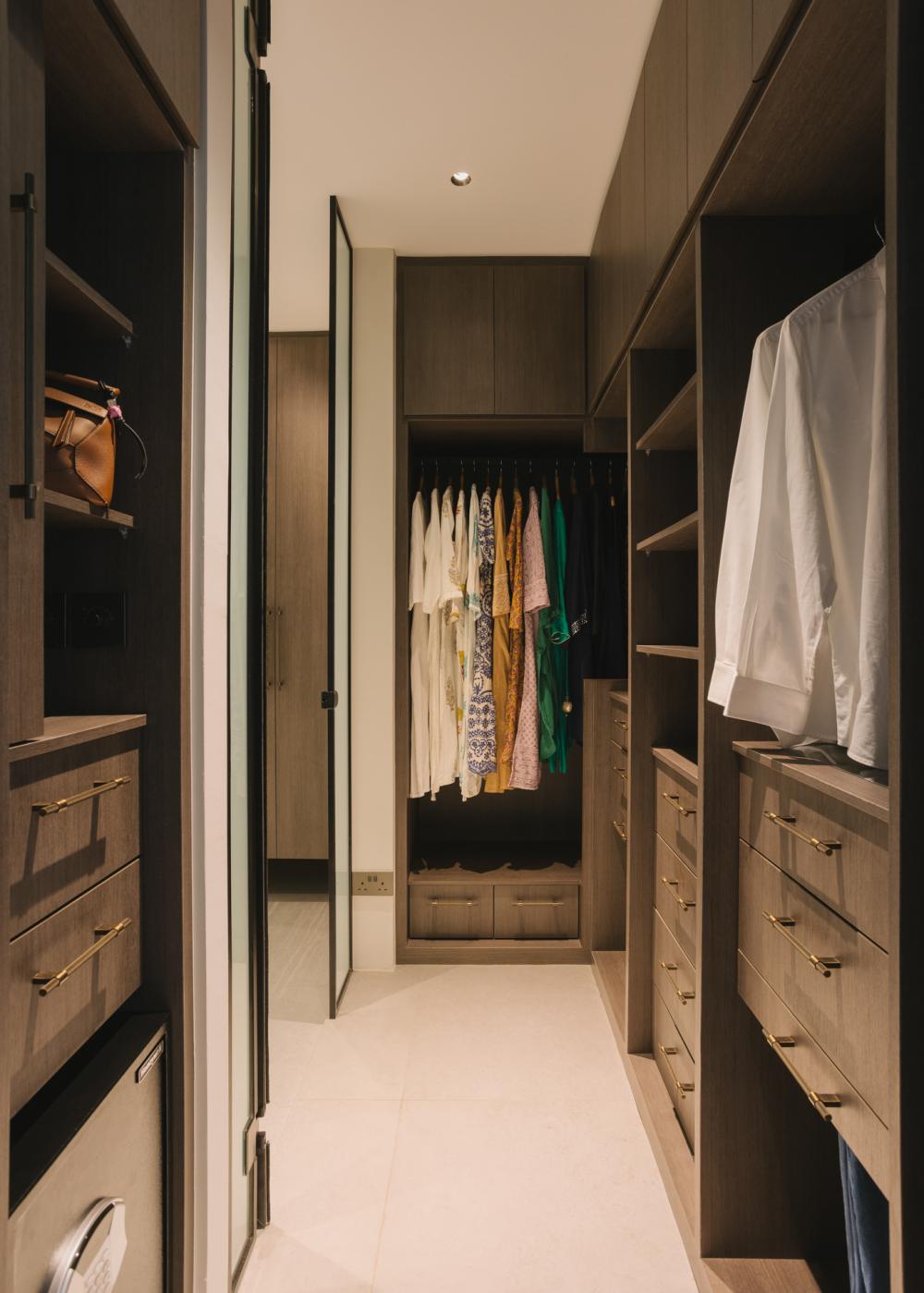 Modern Walk-in Wardrobe with Wardrobe and Downlights