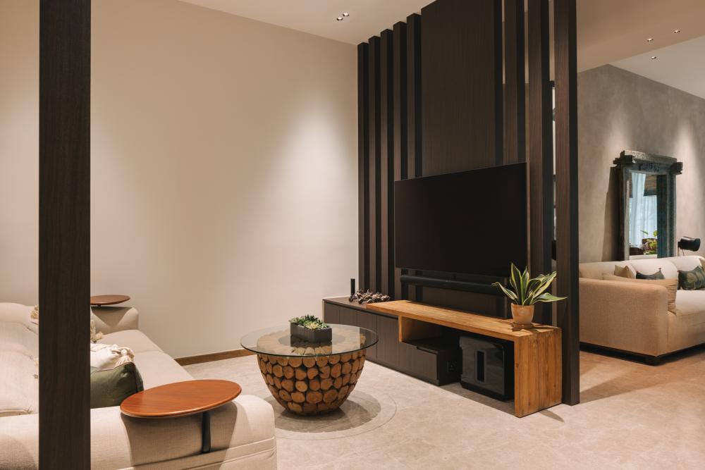 Modern Home Theatre with TV Console and Feature Wall