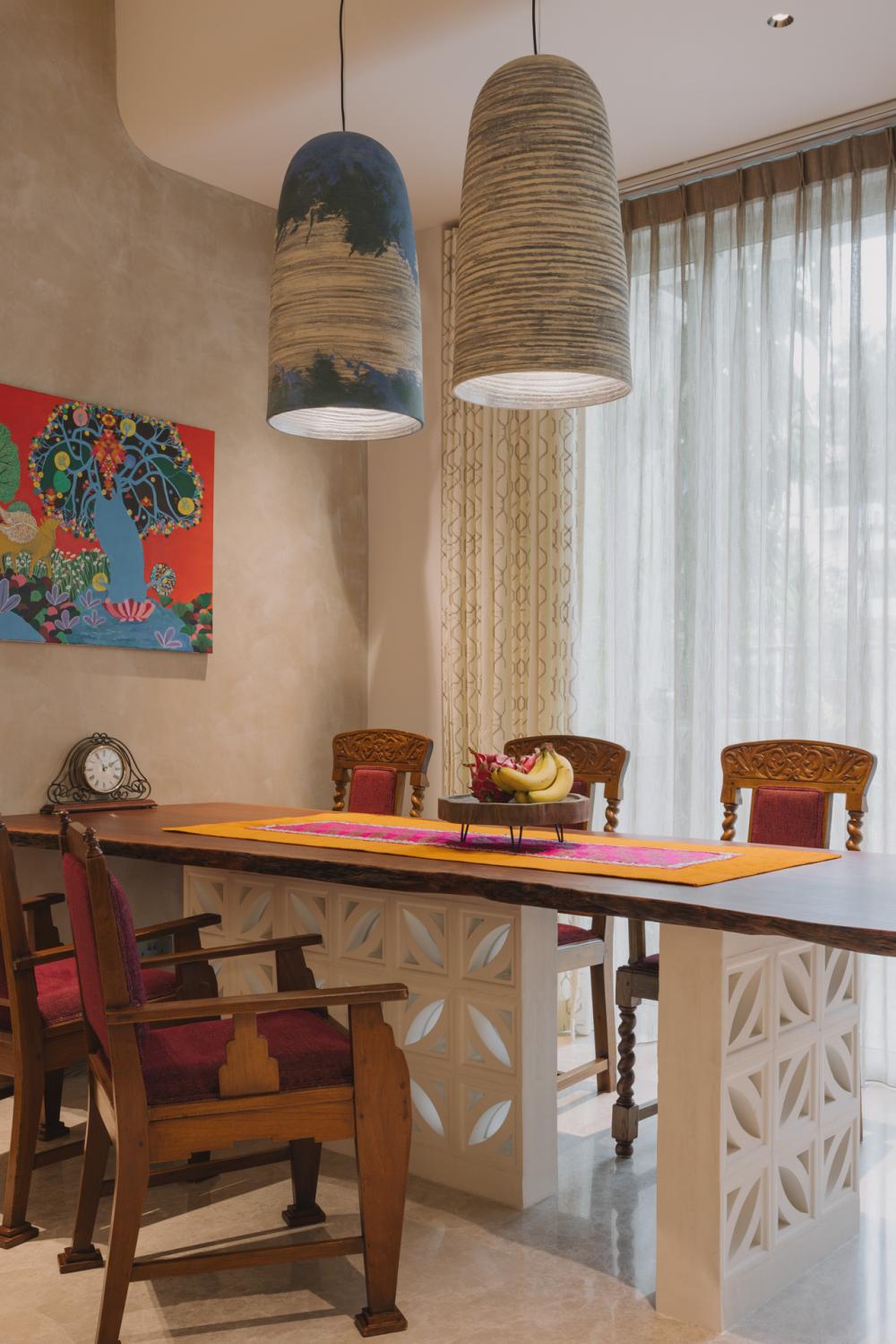 Modern Dining Room with Marble Floor and Curtain