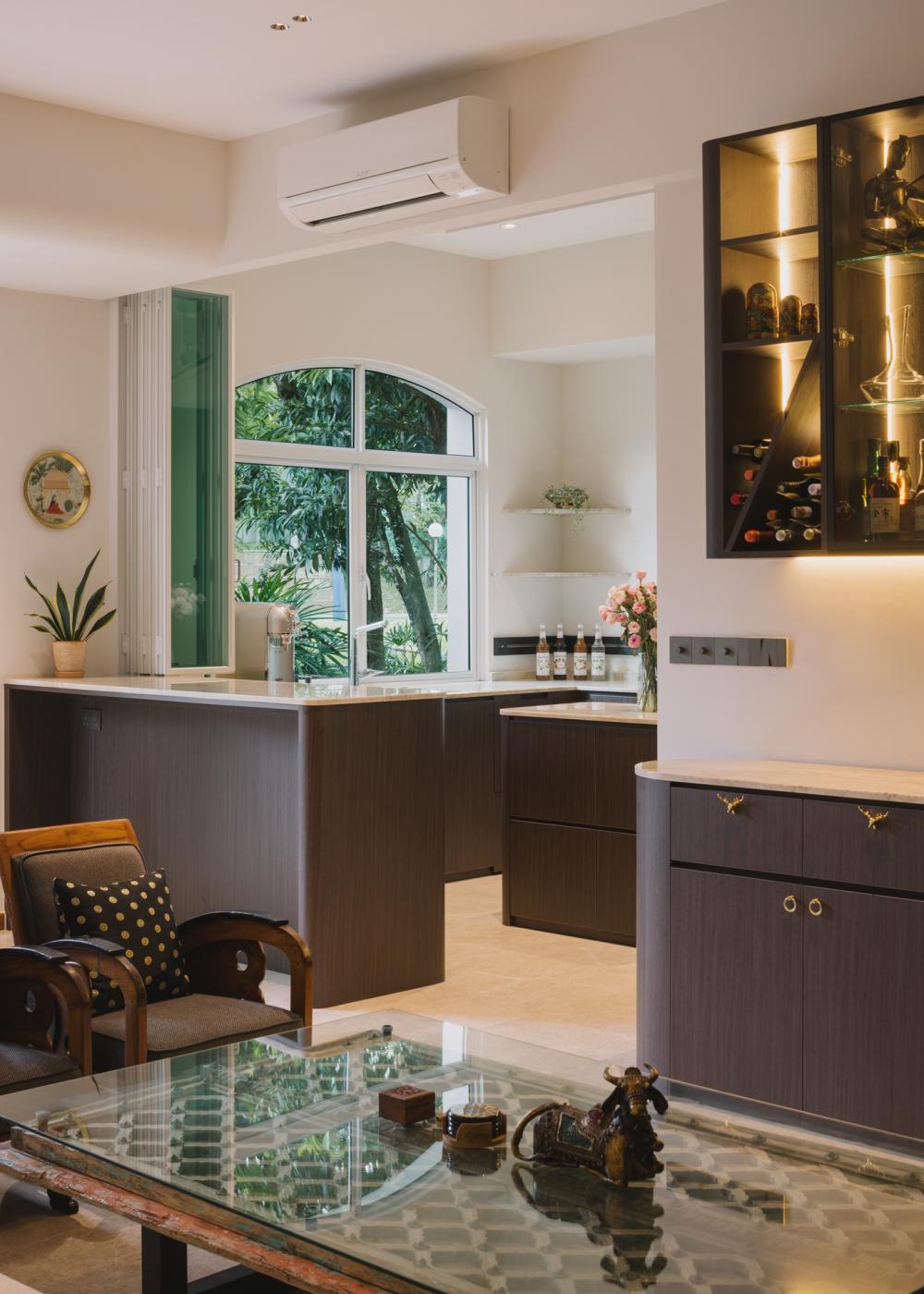 Modern Kitchen with Countertop and Marble Floor