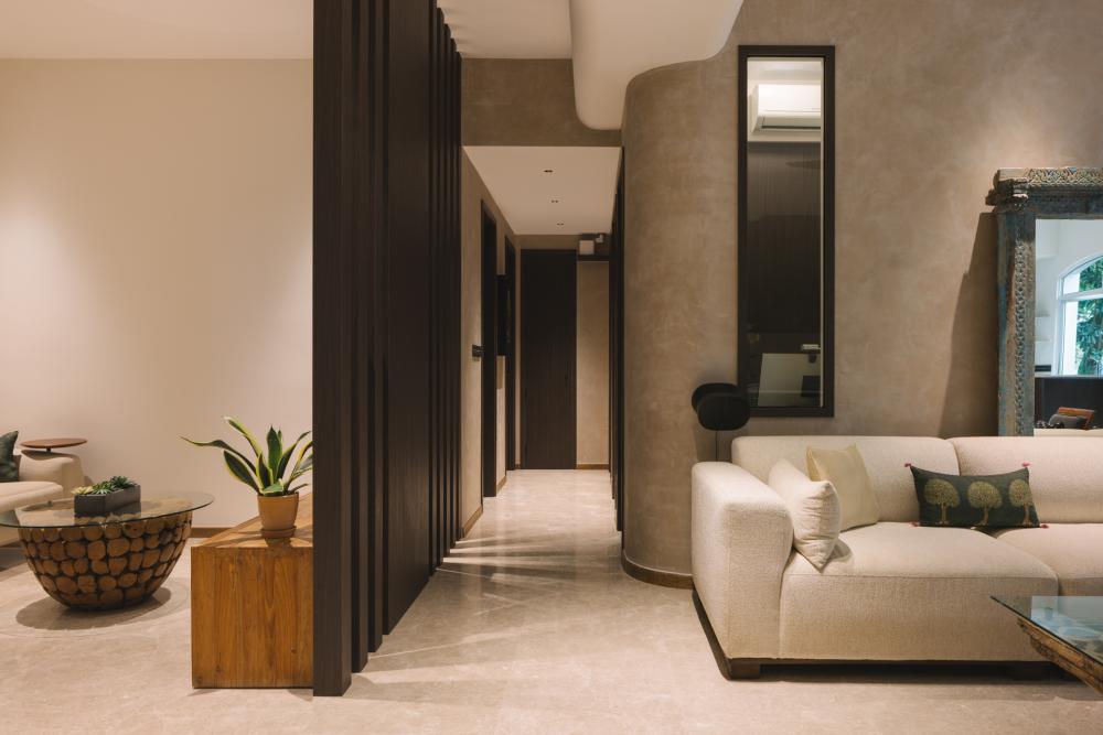 Modern Living Room with Marble Floor and Feature Wall