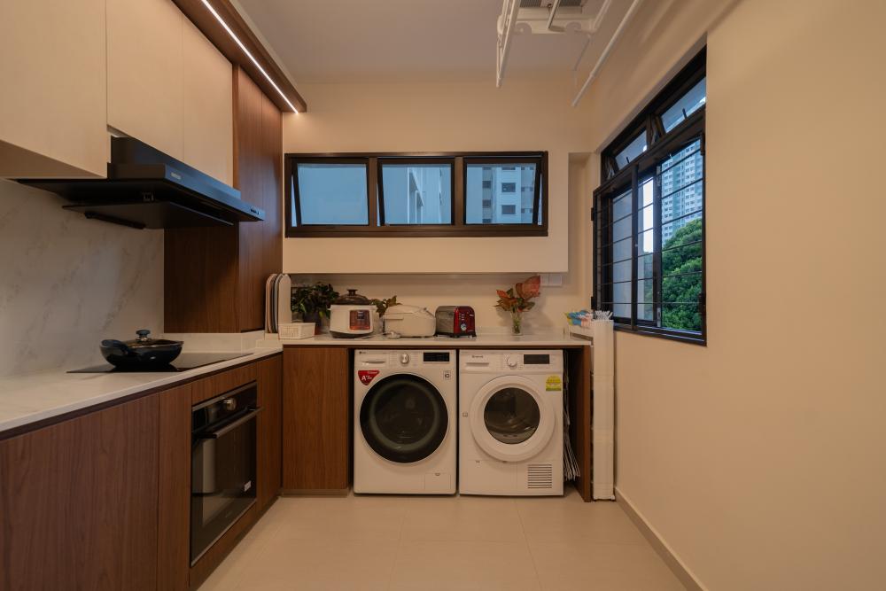 Modern Service Yard with Washing Machine and Laundry Area