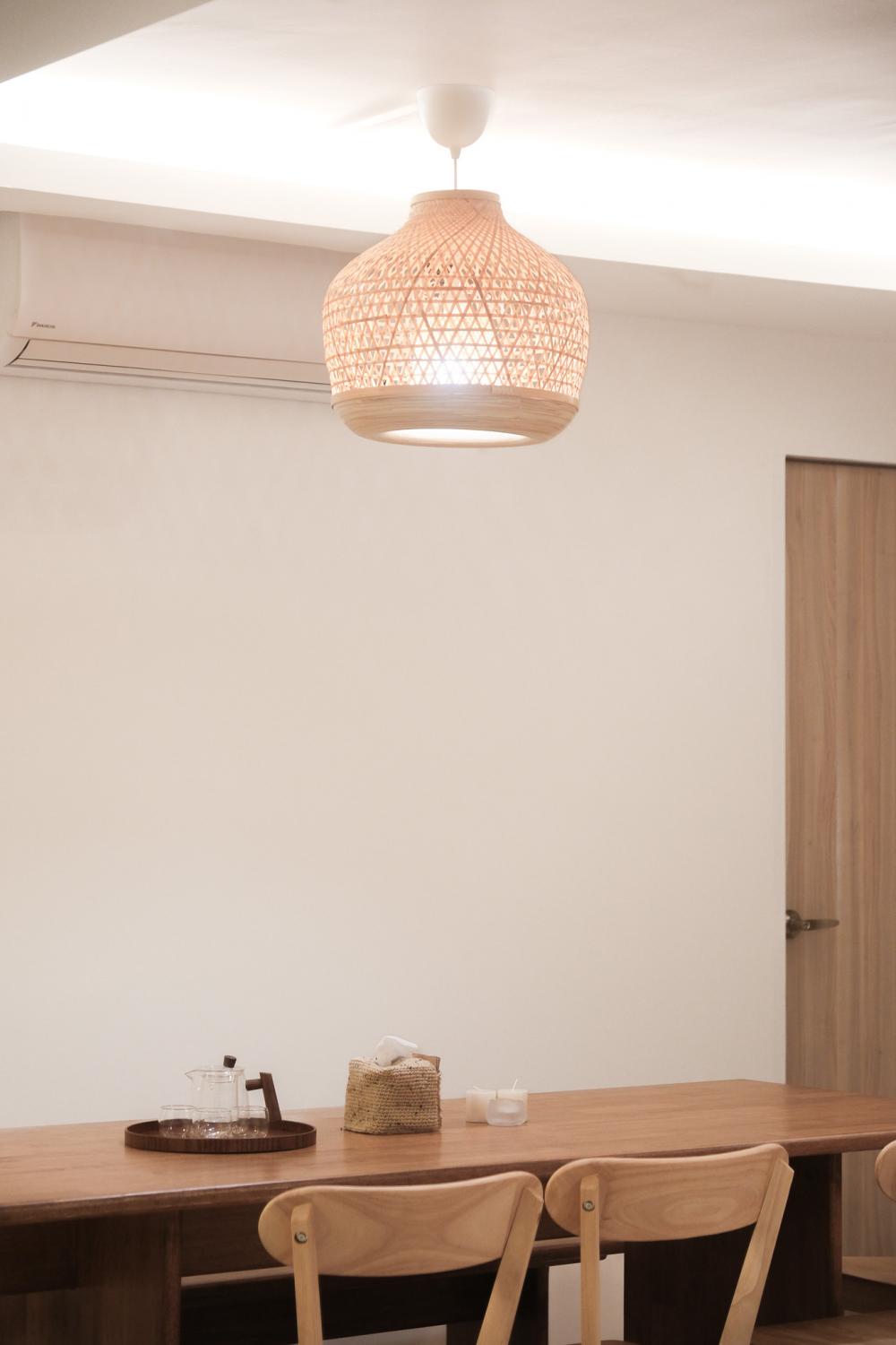 Scandinavian Living Room with Feature Wall and Drop Light
