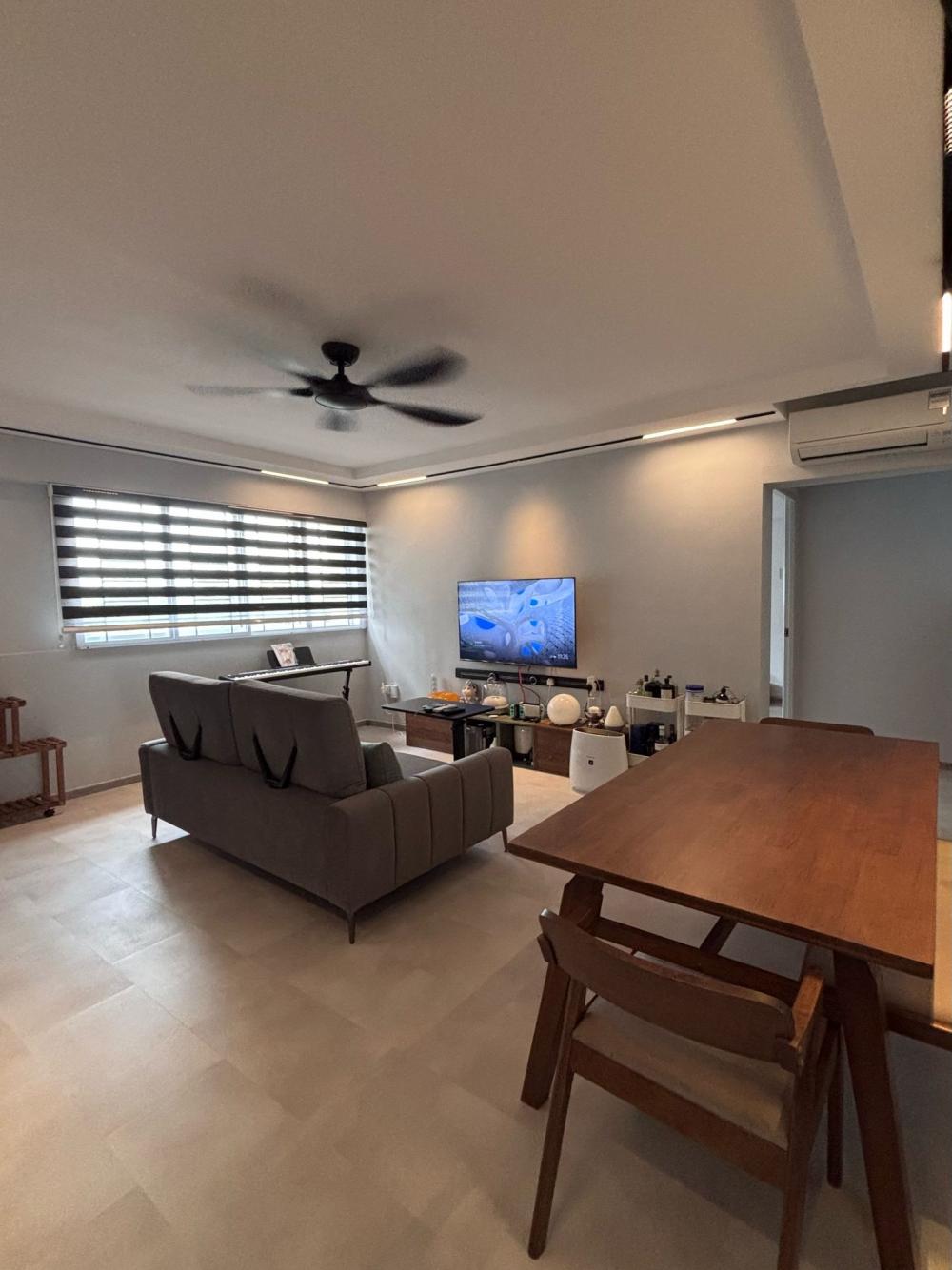 Minimalist Living Room with Vinyl Flooring and Cove Lighting
