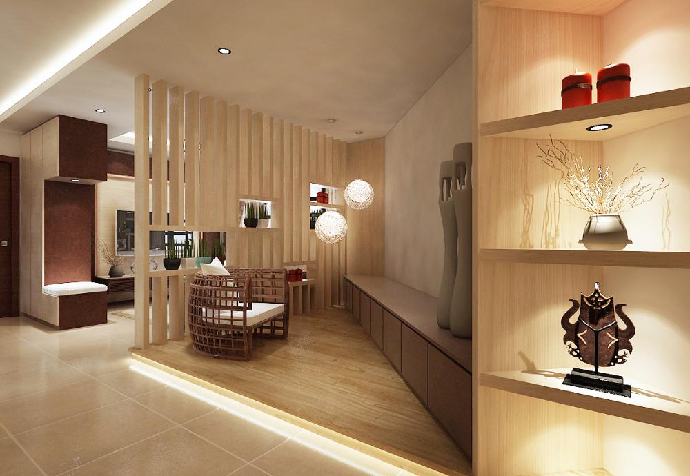 Contemporary Hallway with Settee and Cove Lighting