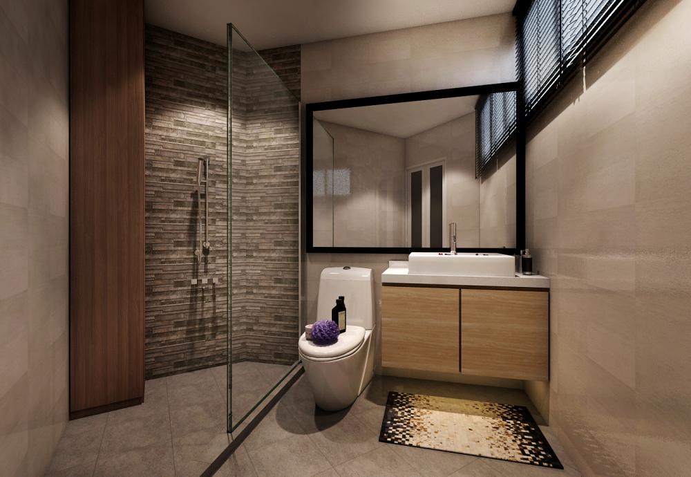 Contemporary Bathroom with Countertop and Feature Wall