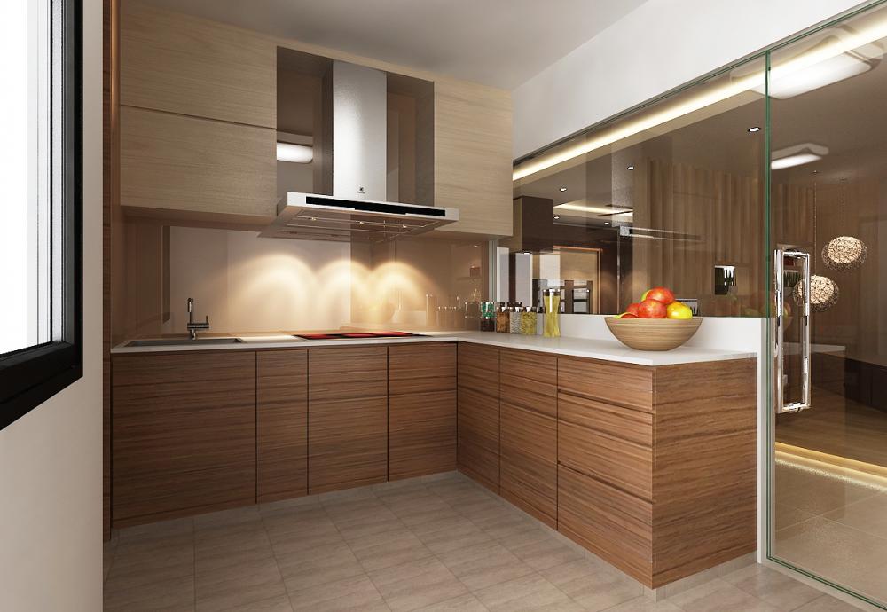 Contemporary Kitchen with Countertop and Glass Door
